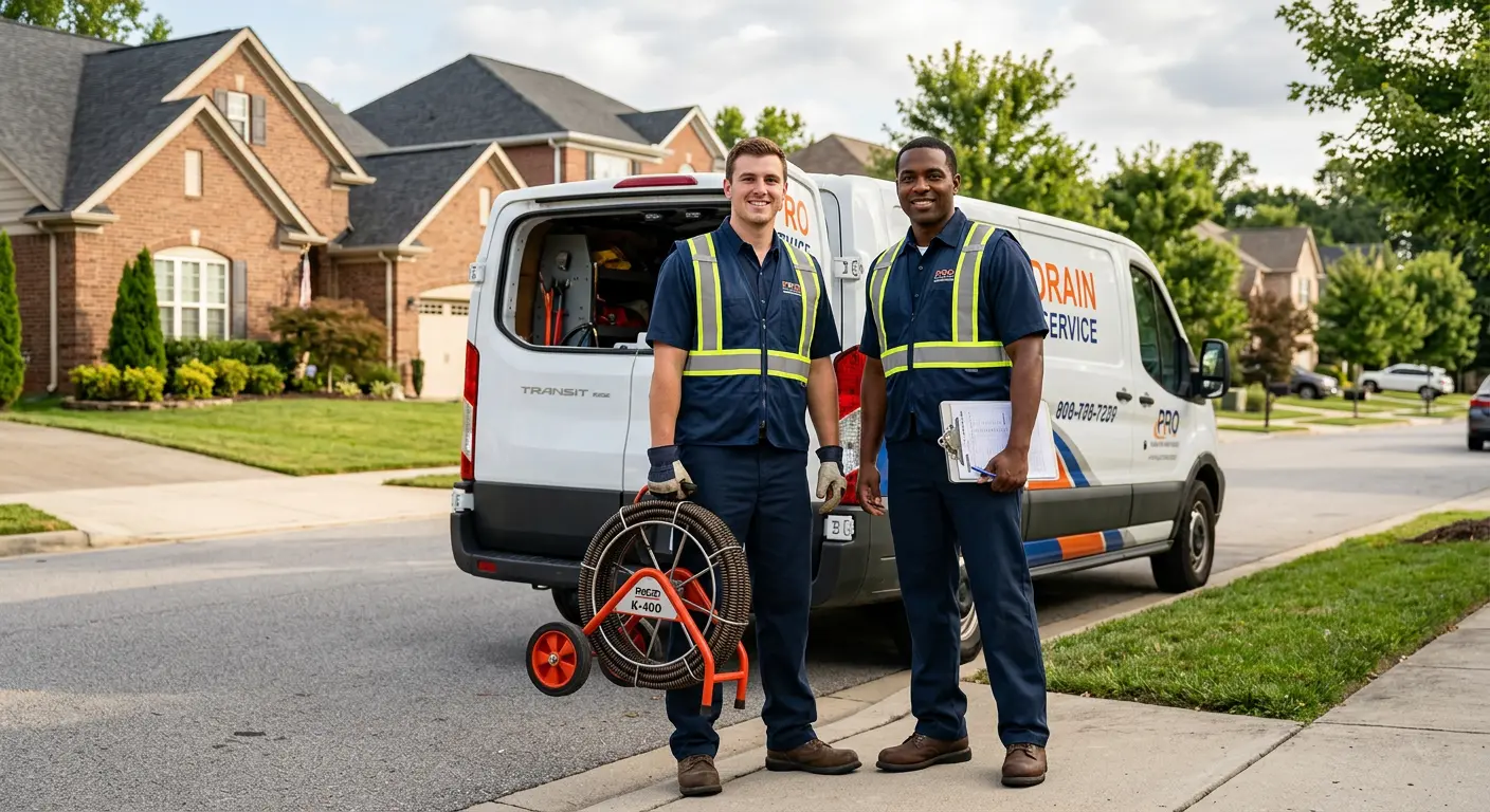 Sewer and drain service team with equipment ready for work in Rockmart